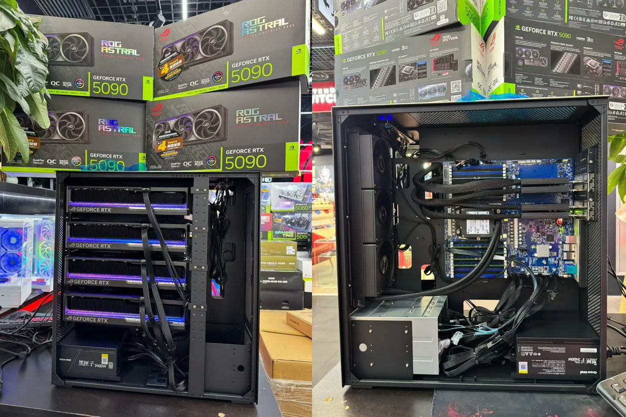 Чотири RTX 5090 та два БЖ по 2400 Вт: ентузіаст зібрав надпотужний ПК, але не грає на ньому