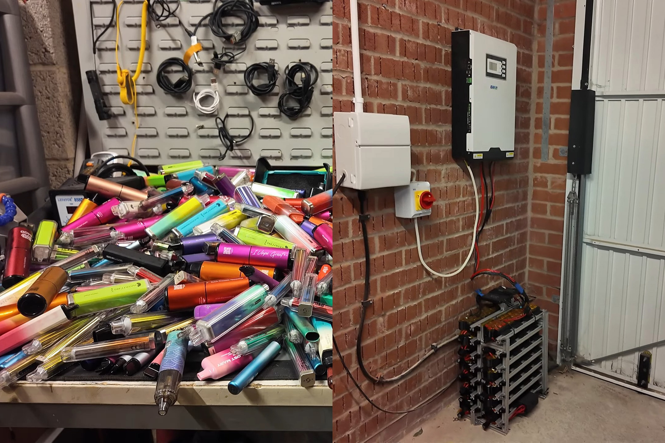 Ютубер створив з 500 використаних вейпів акумулятор на 2500 Вт•год для живлення майстерні та будинку