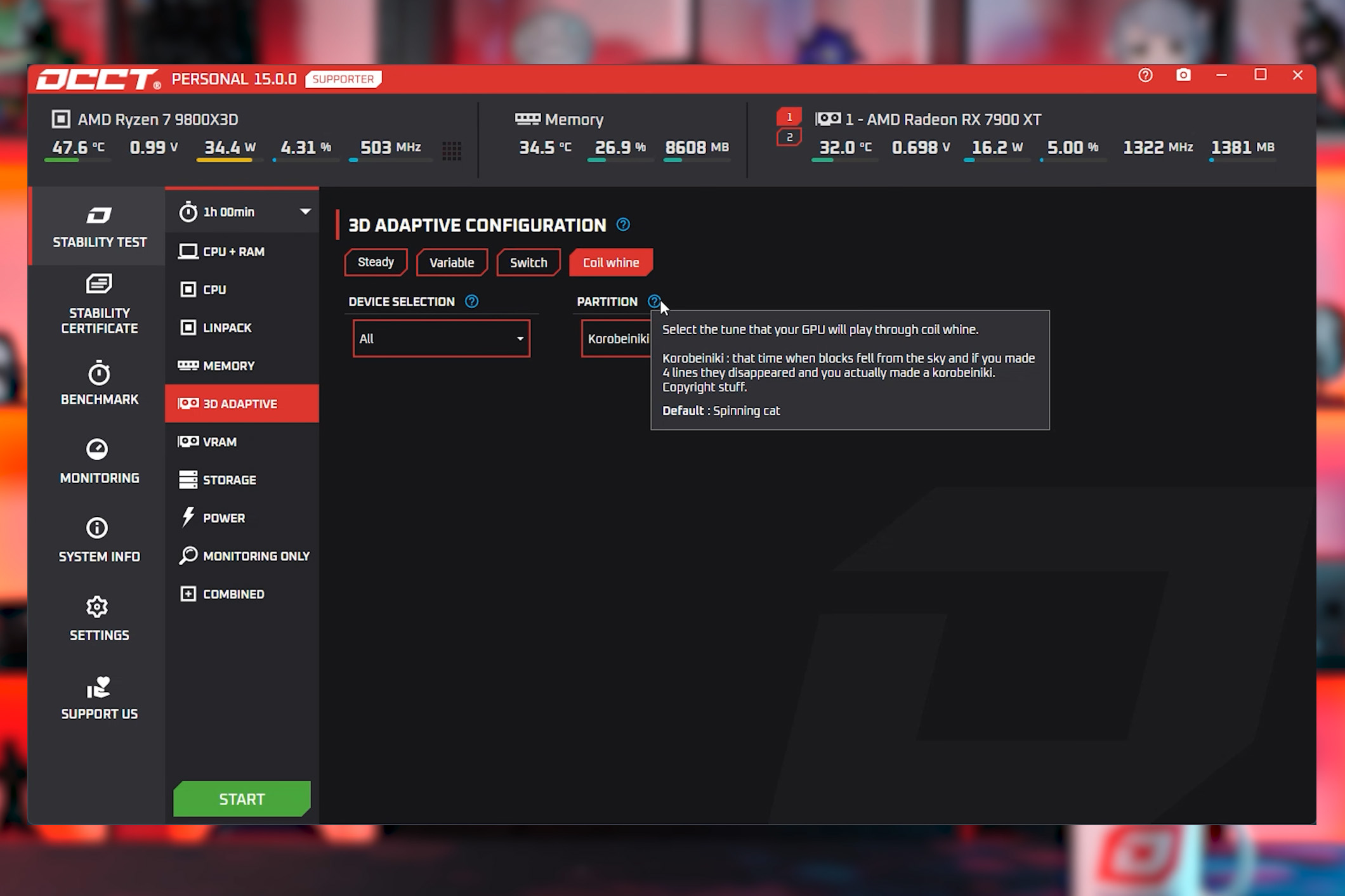 Стрес-тест OCCT v15 змушує відеокарту “співати”: під час виявлення свисту дроселів вентилятори грають мелодію